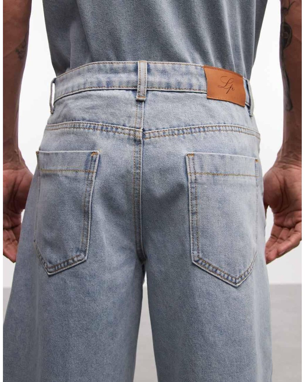 Liquor N Poker Blue Rhinestone Embellished Denim Jorts Co-ord for men