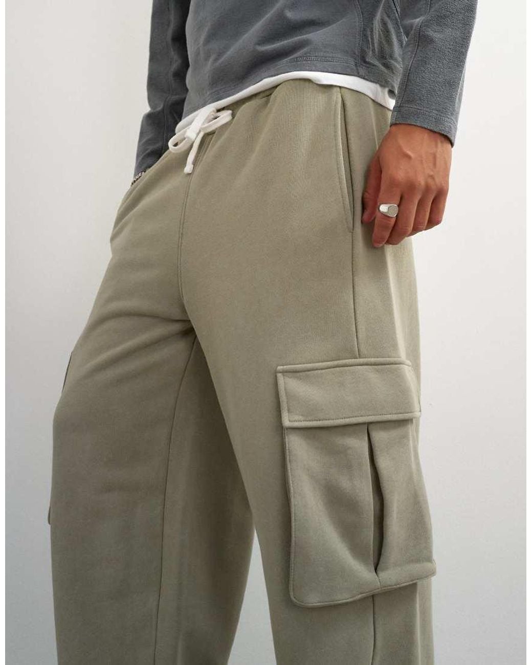 Topman Green baggy Fit Heavyweight Twill jogger With Cargo Pockets for men