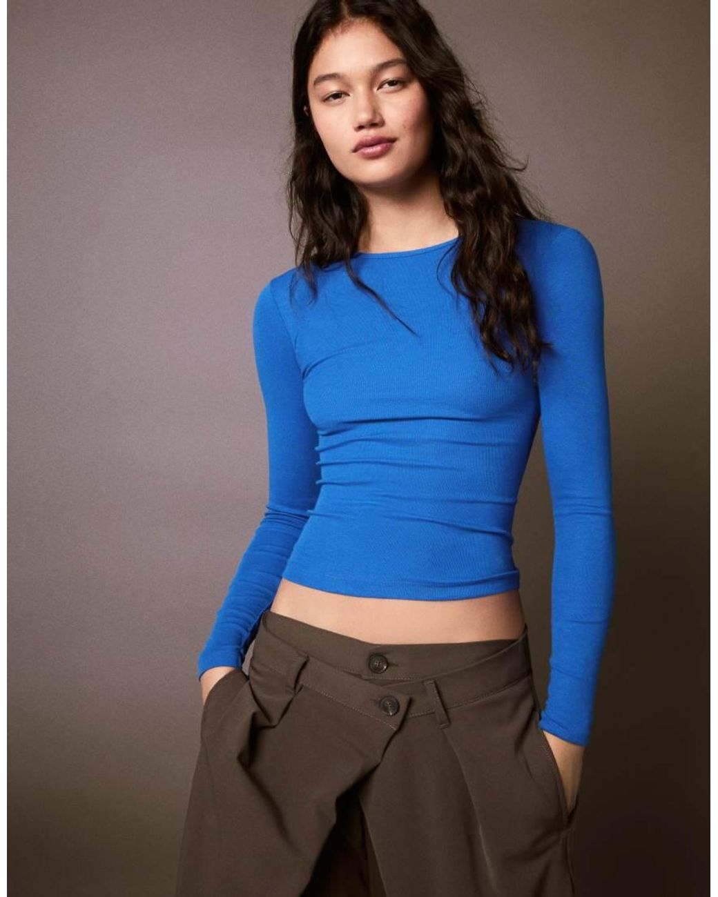 Bershka Blue Long Sleeve Top