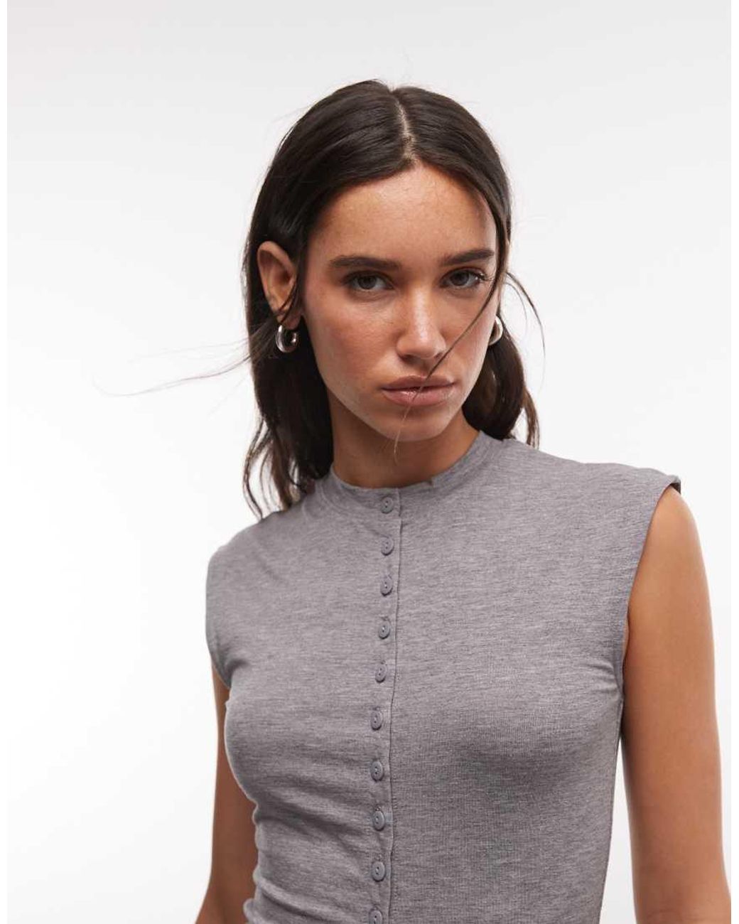 Weekday Gray Button Front Top