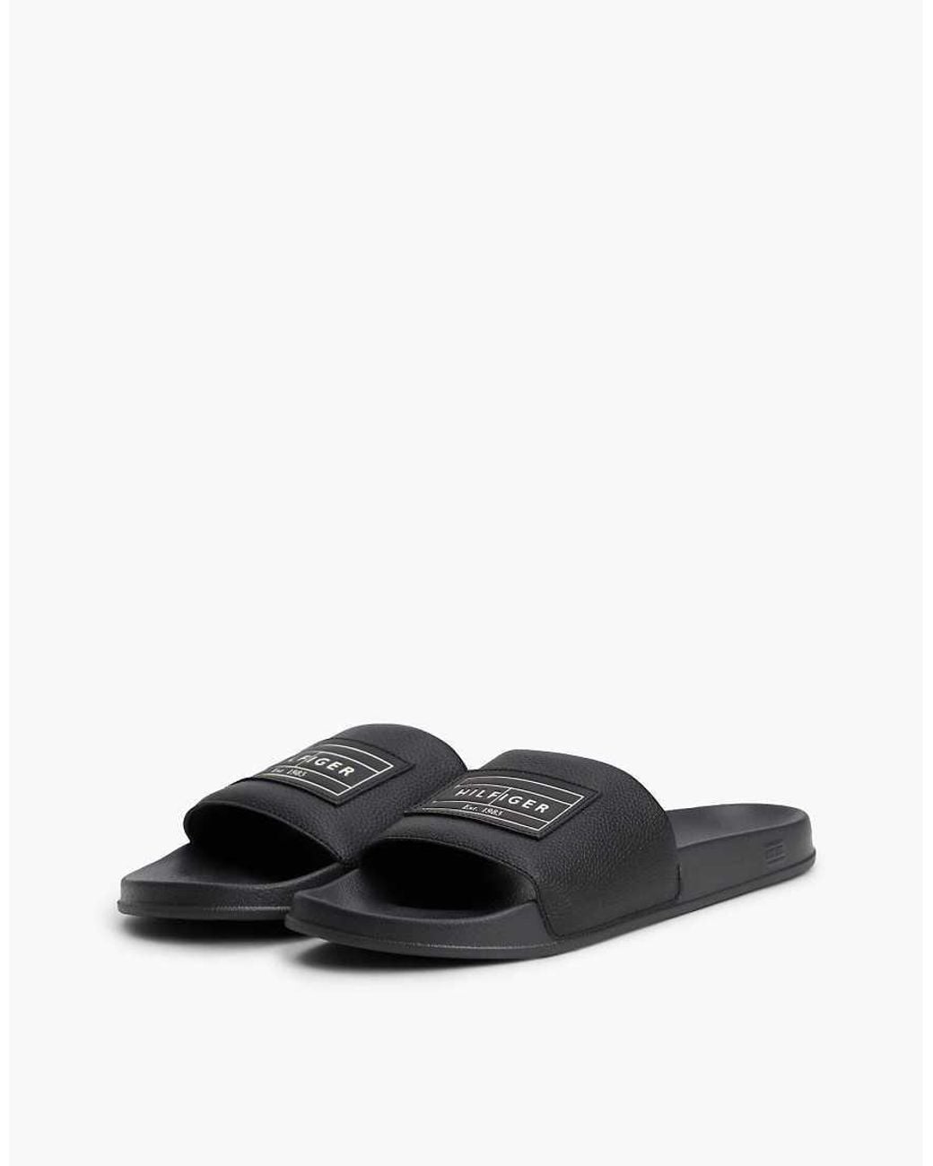 Tommy Hilfiger White Logo Patch Contoured Footbed Pool Slides for men