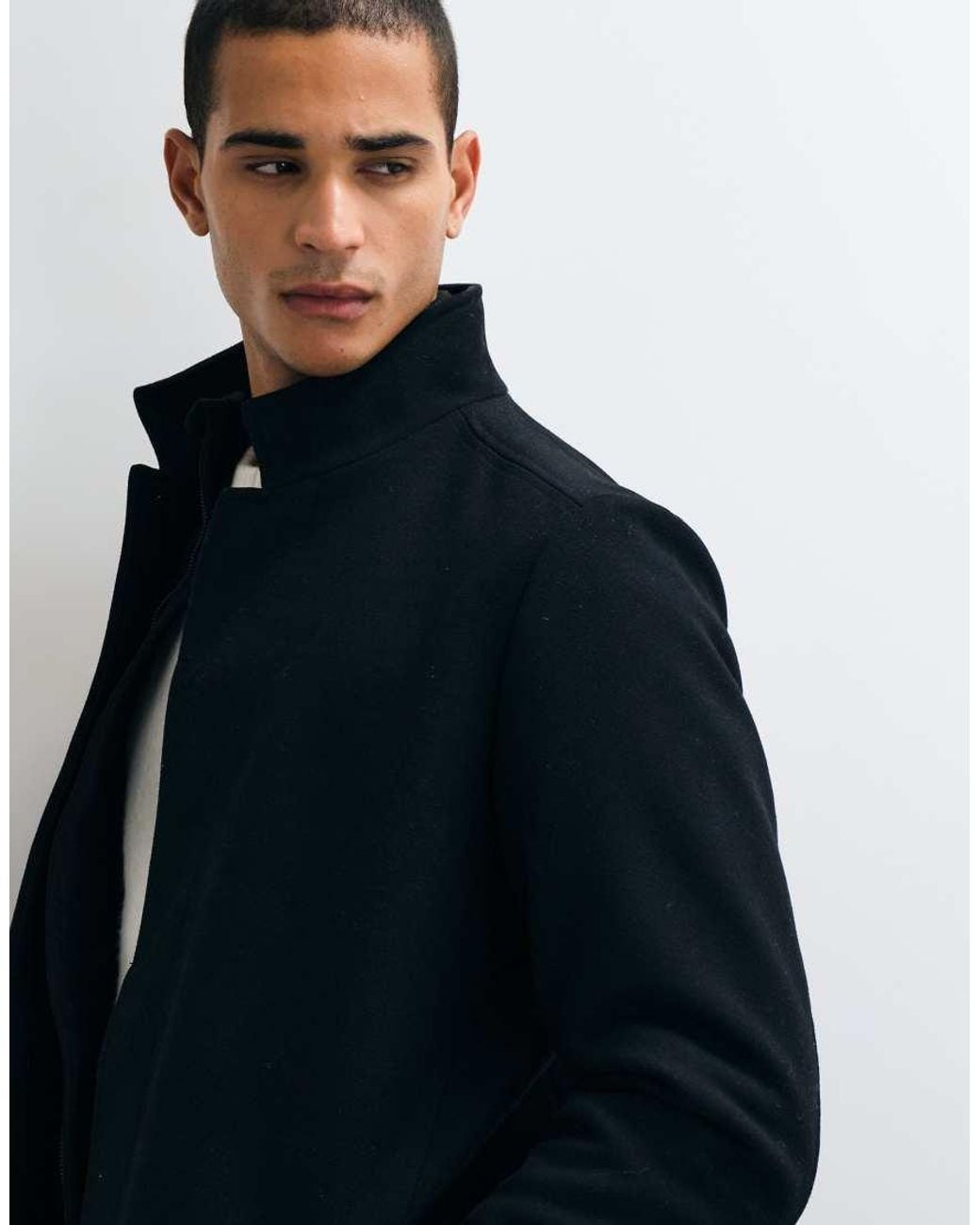 Jack & Jones Blue Wool Blend Coat With High Collar for men