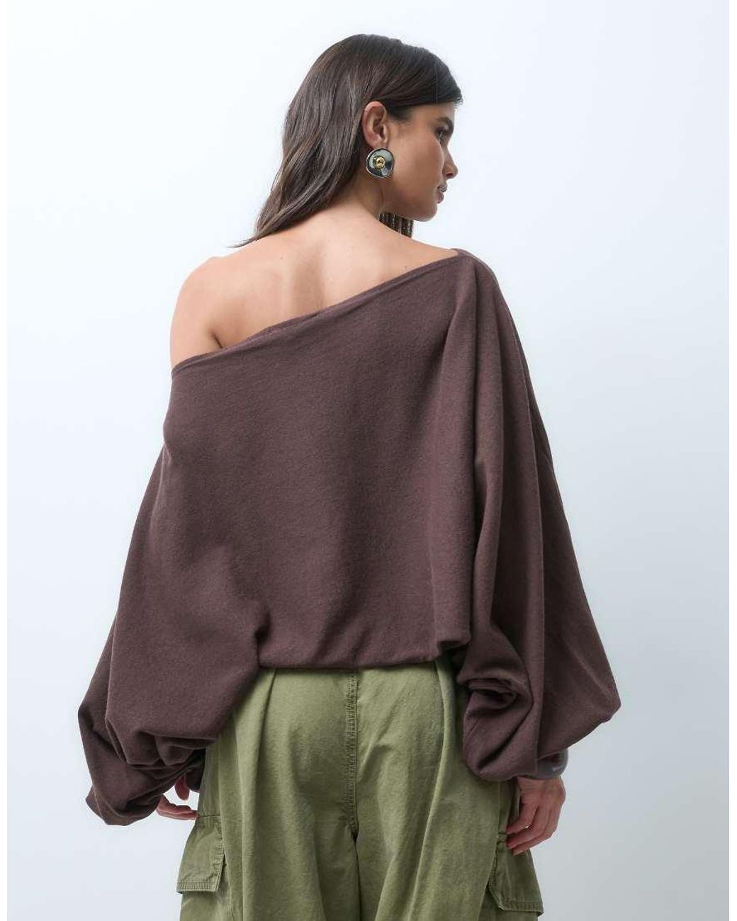 ASOS Brown Slash Neck Cuffed Sleeve Batwing Jumper