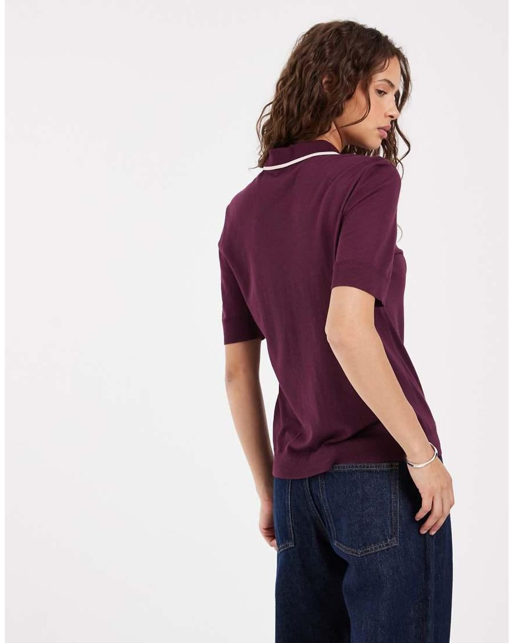 Gant Purple Fitted Contrast Tipped Polo Shirt