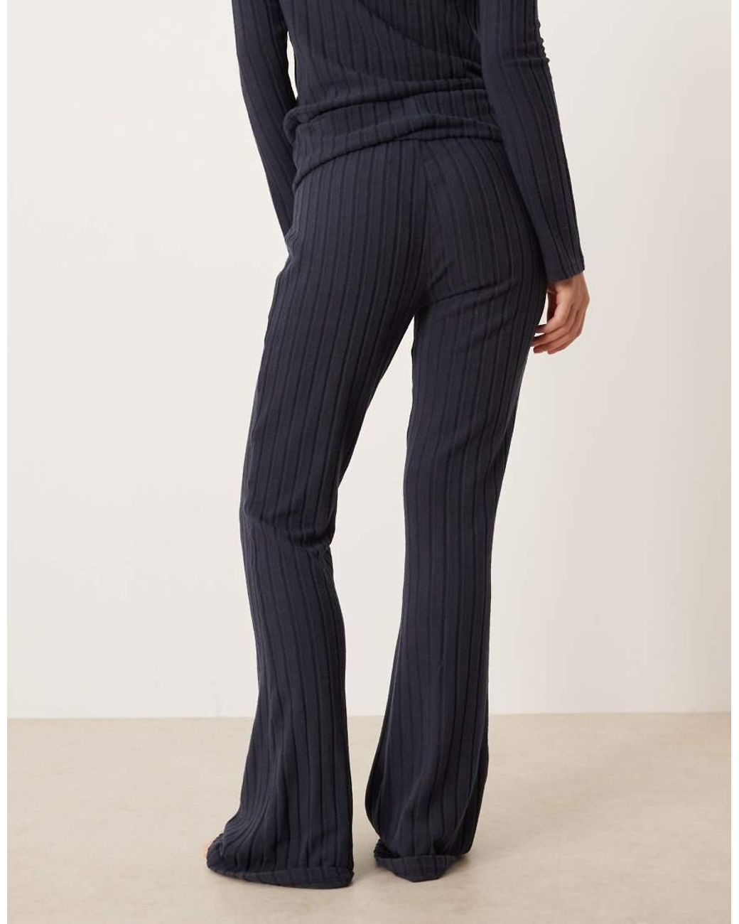 ASOS Blue Wide Rib Fold Over Wide Leg Pants