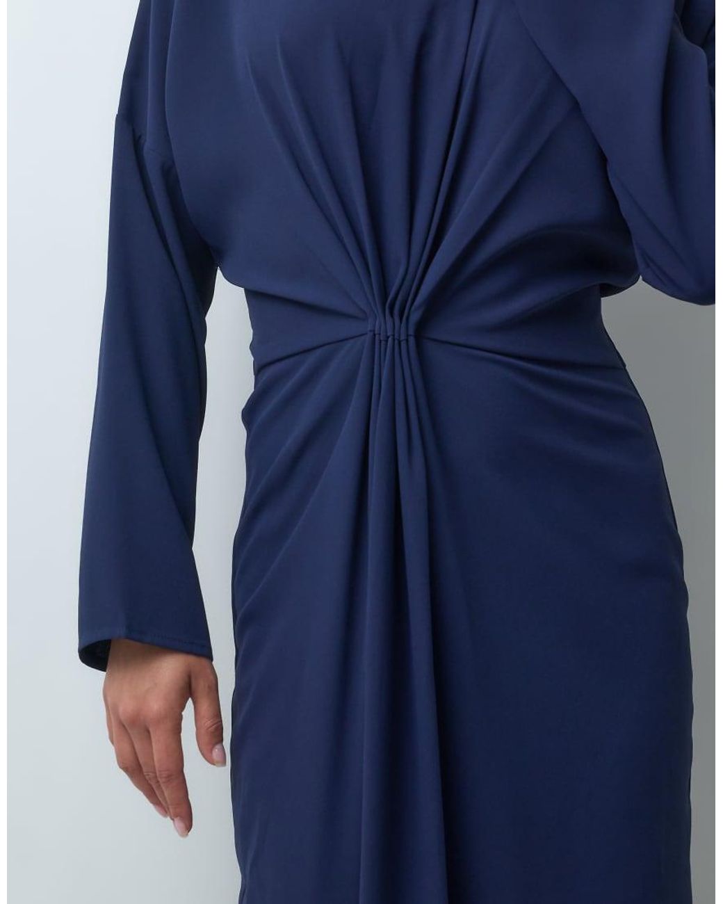 Iyal Blue Crepe Twist Front Detail Wide Sleeve Maxi Dress