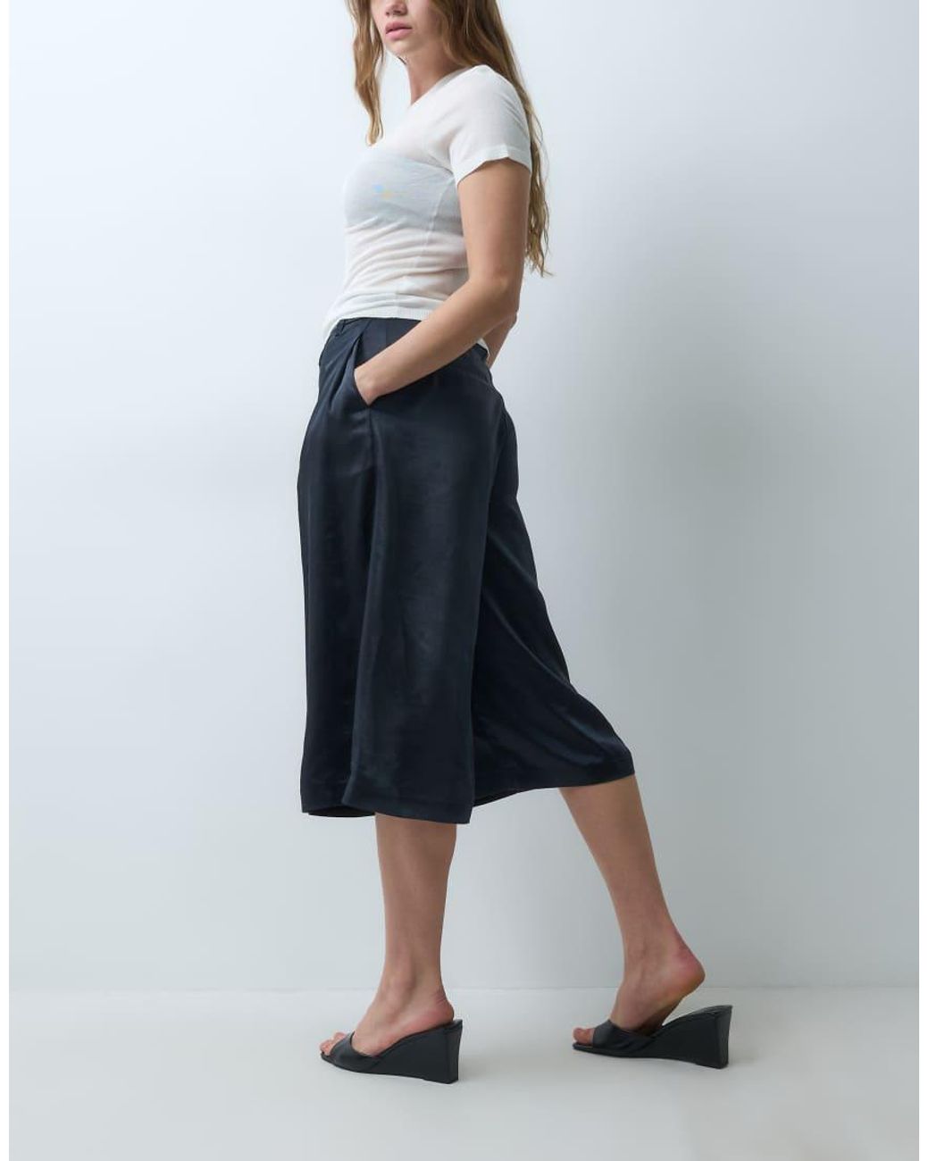 ASOS Blue Tailored High Waist Culotte Trousers