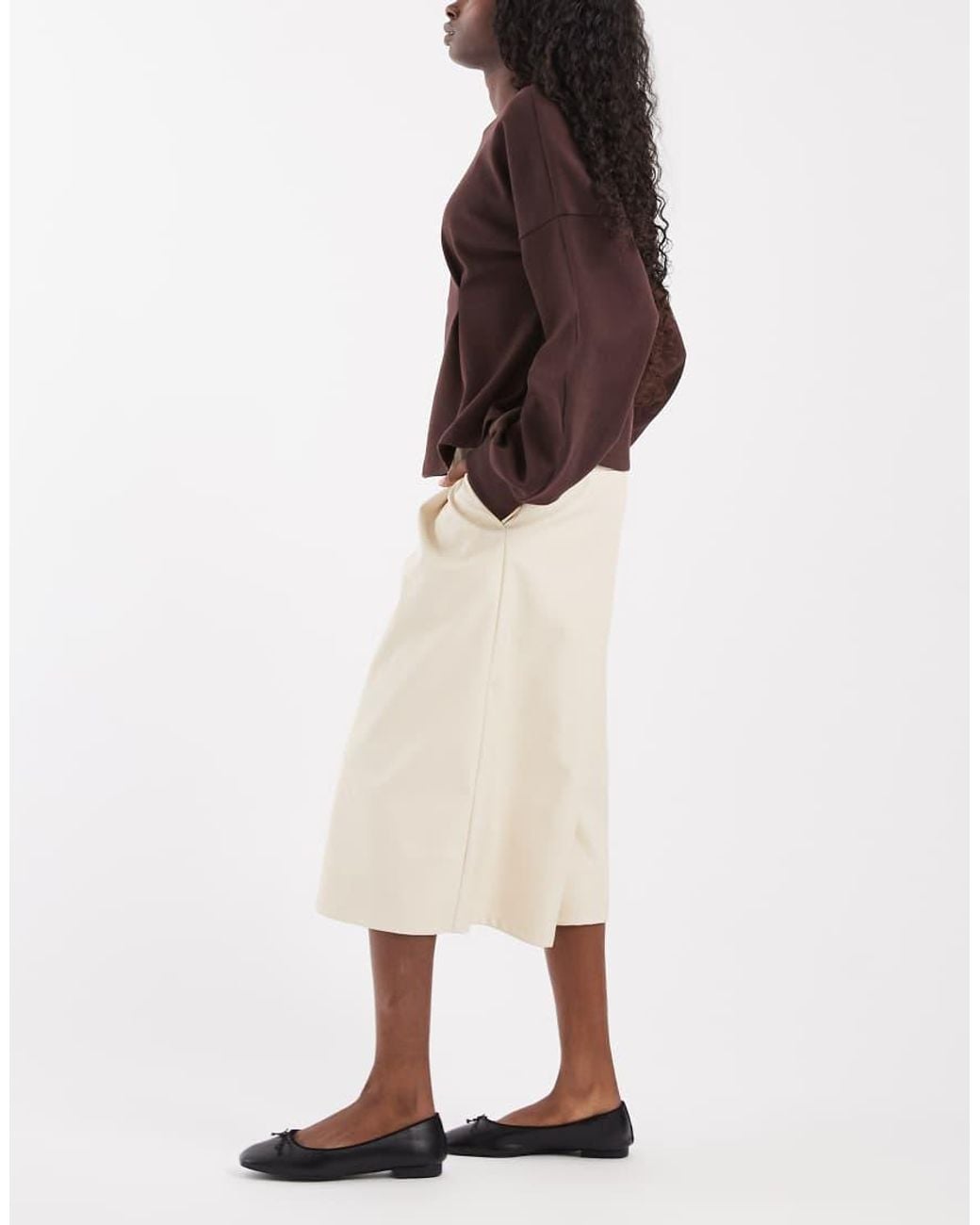 ASOS Natural Tailored Faux Leather High Waist Culotte Trousers