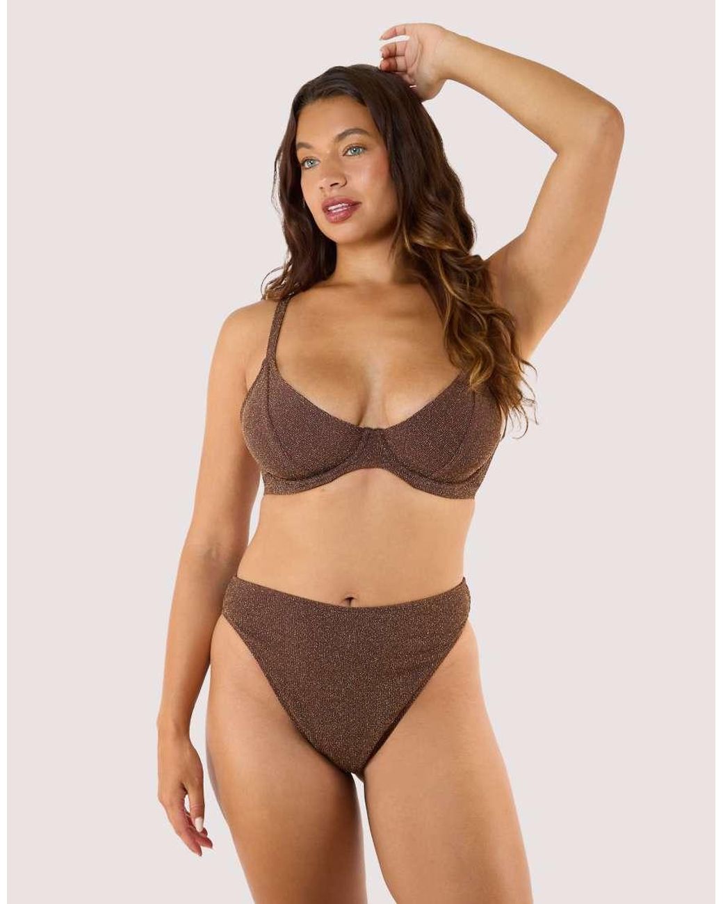 Wolf & Whistle Brown Amber High Waist Leg Bikini Bottom