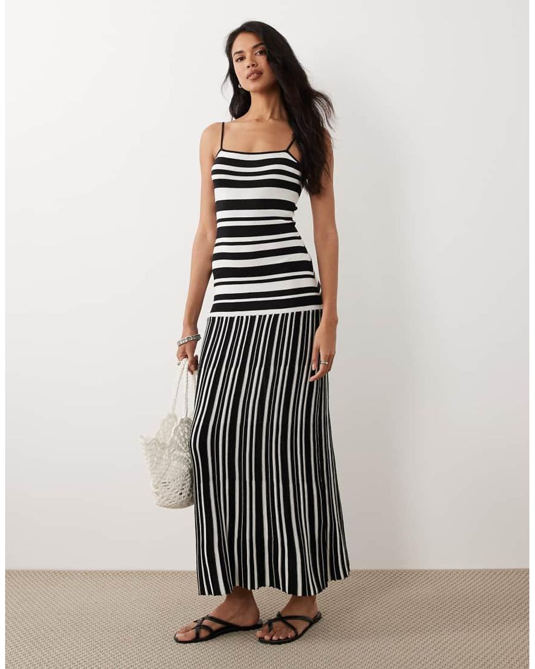 Gina Tricot White Cotton Blend Light Knit Strappy Maxi Dress