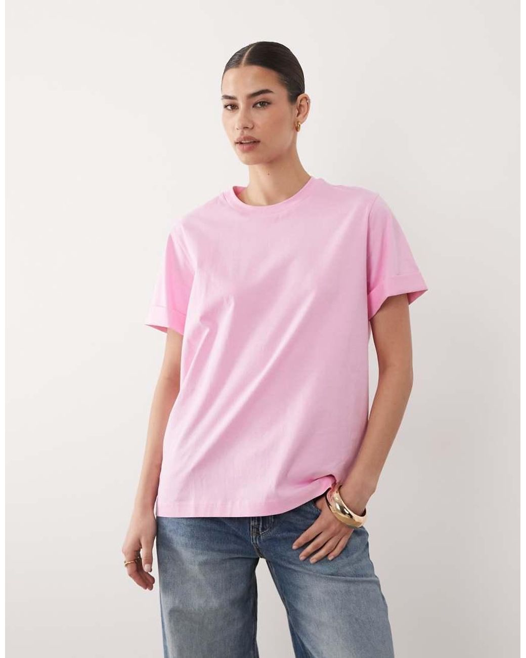 ASOS Pink Roll Up Sleeve Oversized T-shirt