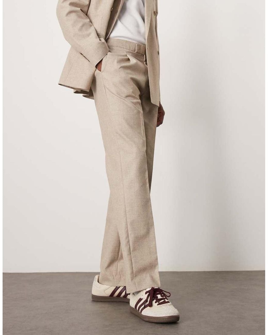 ASOS Natural Straight Leg Suit Trousers With Elasticated Waist for men