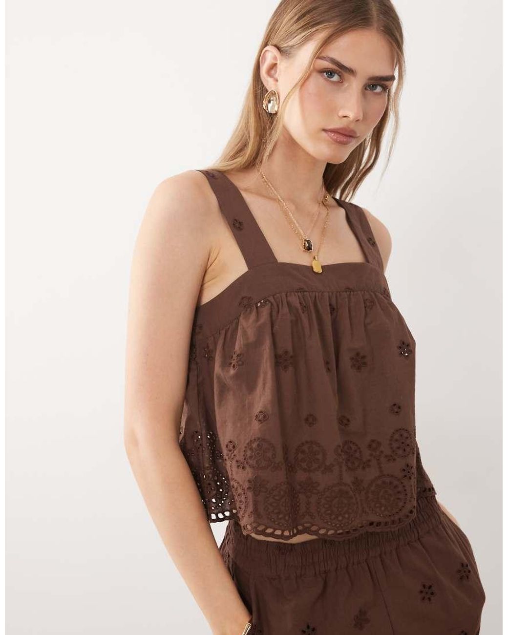 New Look Brown Co-Ord Broderie Scallop Cami Top