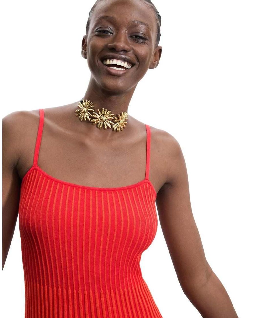 Desigual Red Strappy Dress 100% Cotton
