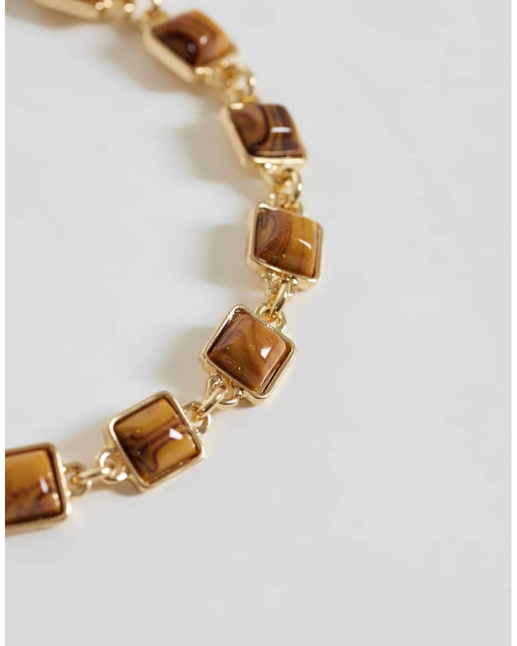 ASOS Metallic Faux Tigers Eye Stone Set Bracelet for men