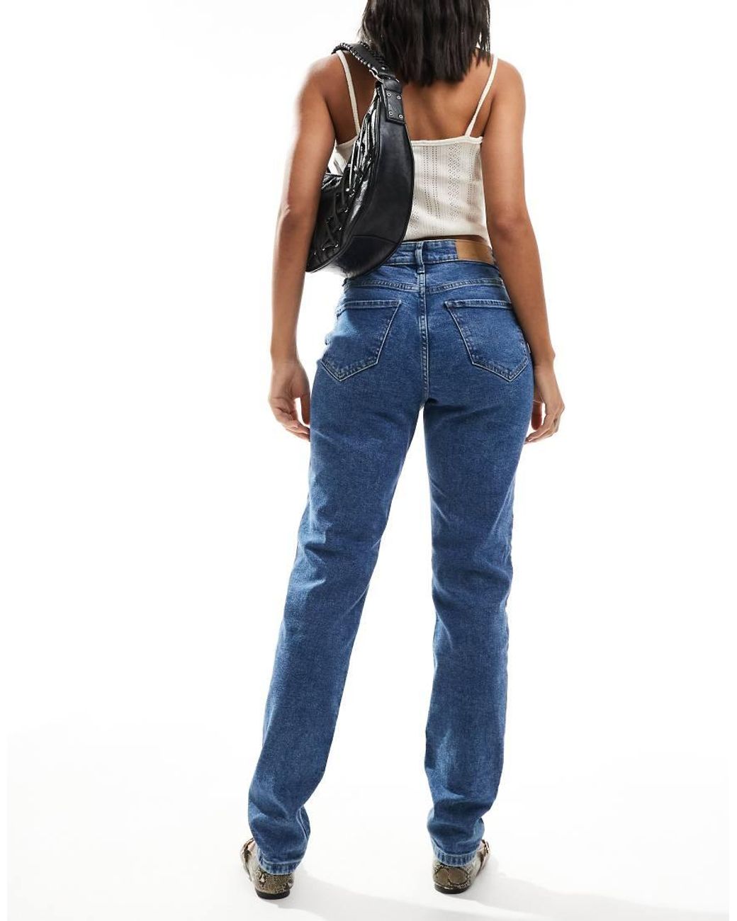Noisy May Blue Daisy High Waist Mom Jeans