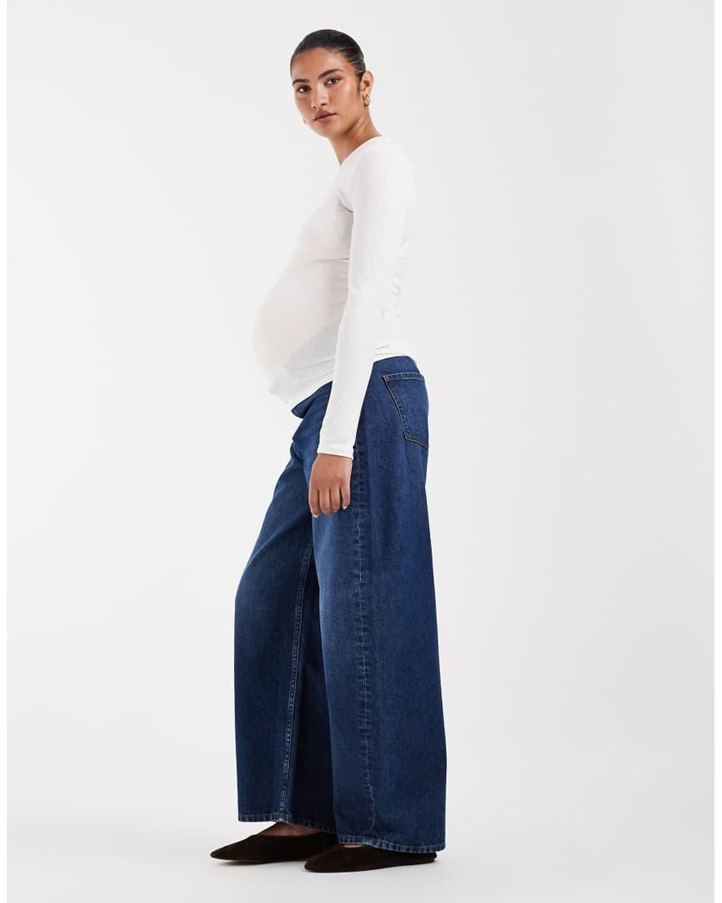 ASOS Blue Asos Design Maternity High Waisted Barrel Leg Jeans
