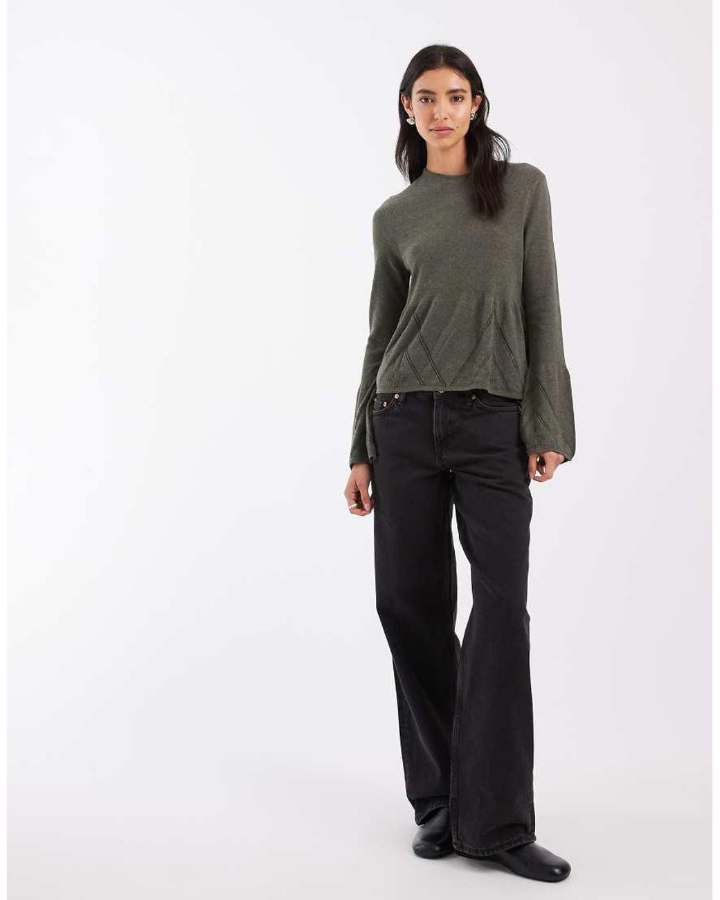 ASOS Gray Knitted Peplum Long Sleeve Top