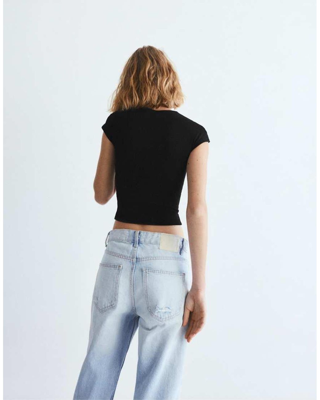 Pull&Bear Black Fitted T-shirt With Cap Sleeves
