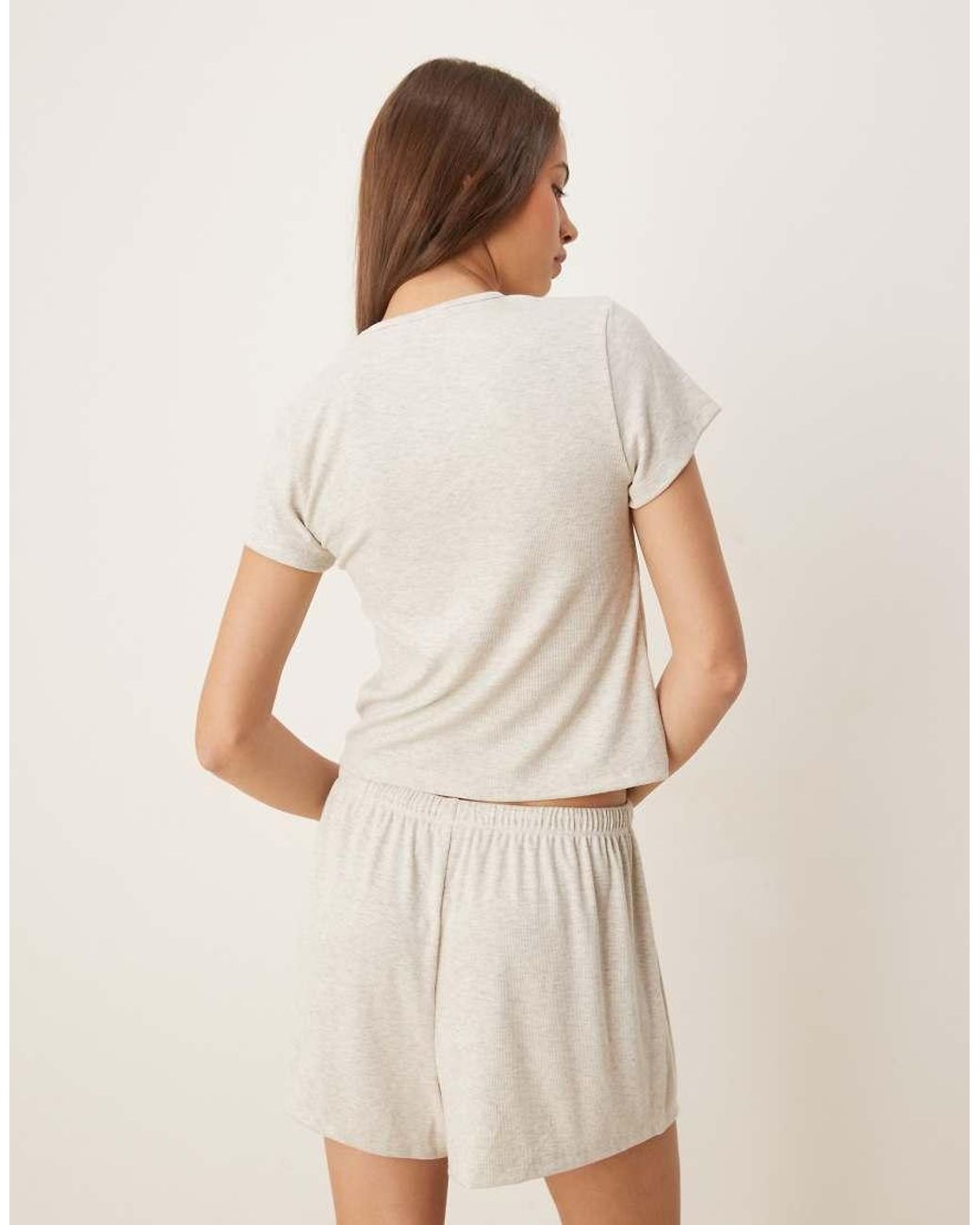 ASOS Natural Mix & Match Rib Oversized Pyjama Tee With Side Split