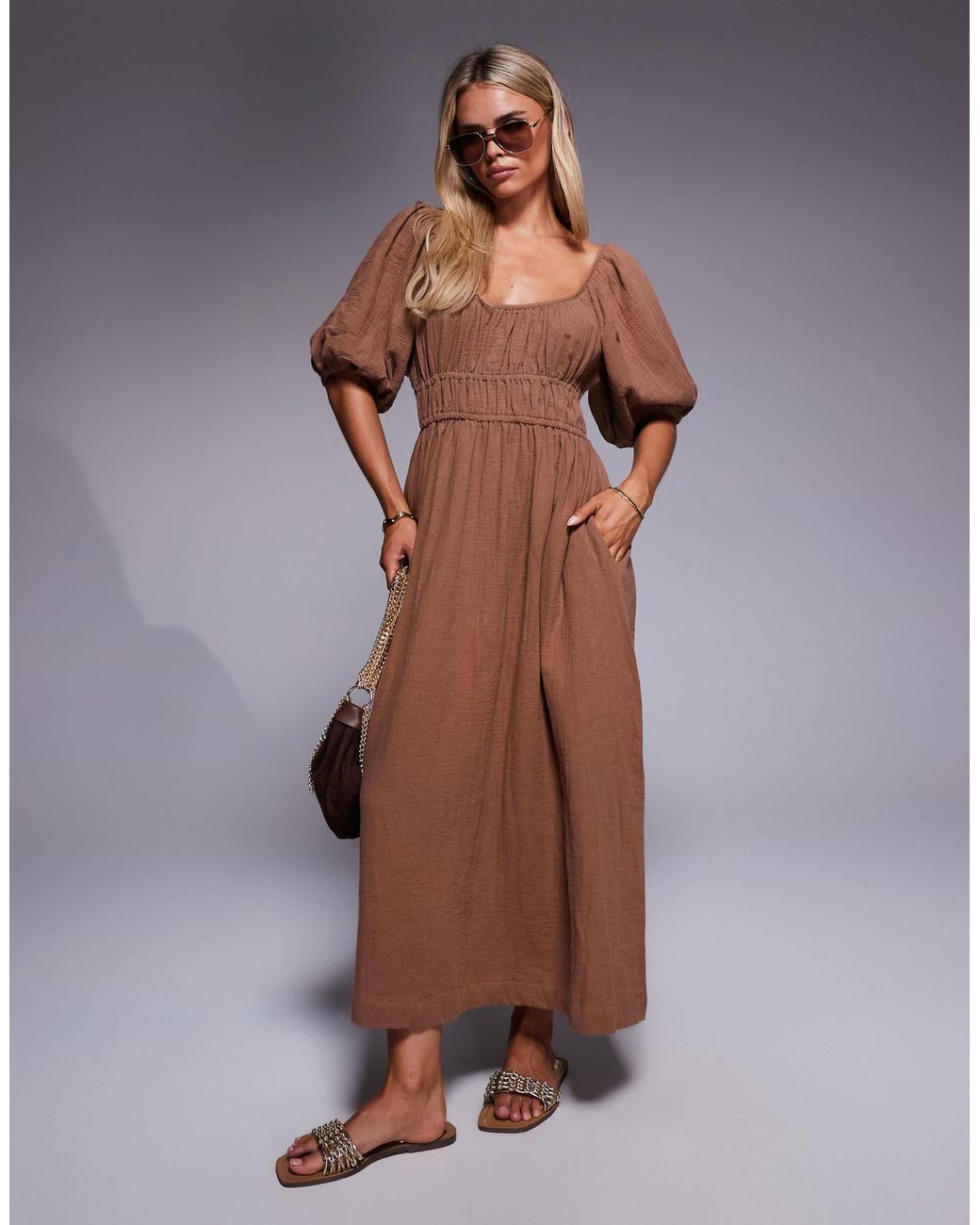 brown river island dress River Island Polo Long Sleeve Midi Dress in Light Brown at Nordstrom, Size 6