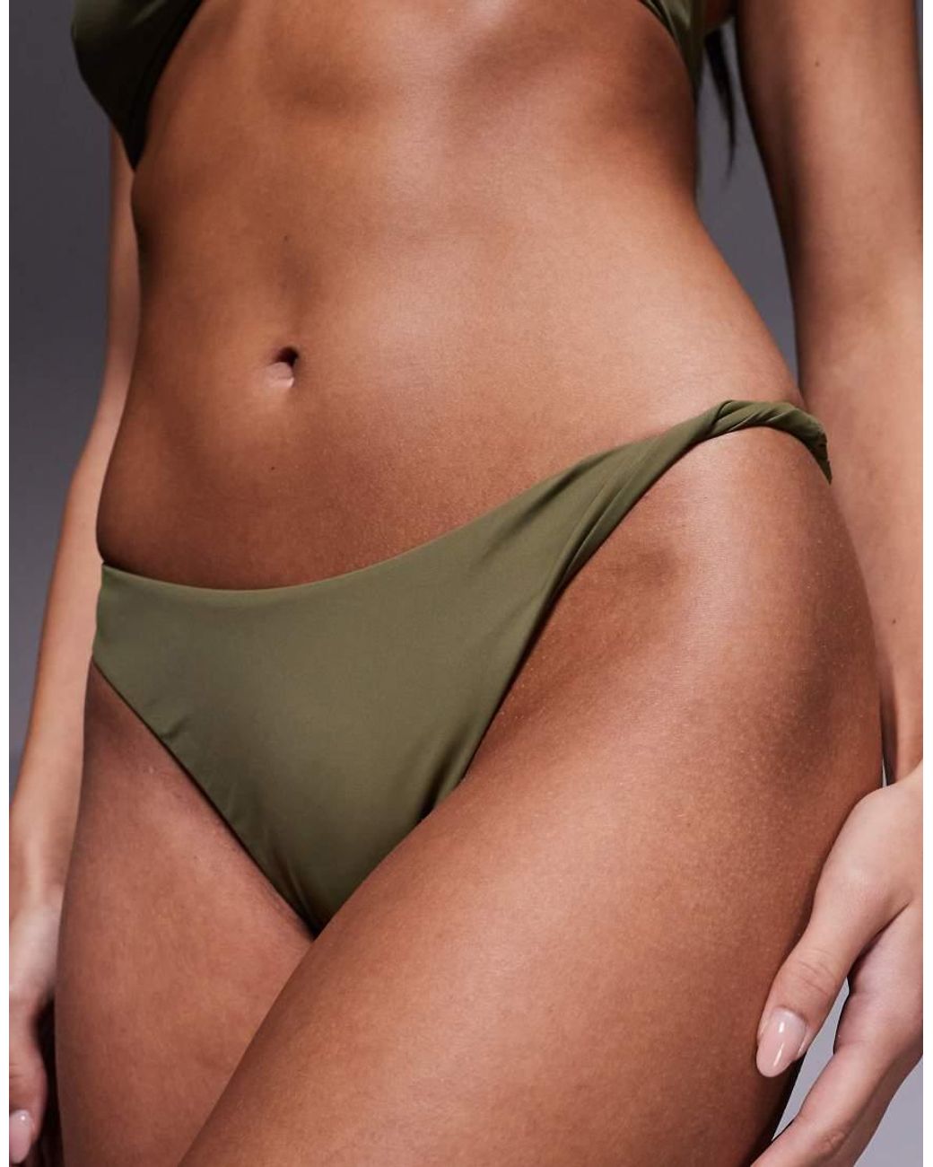 ASOS Brown Tina Twisted Florida Paper Touch High Leg Bikini Bottoms