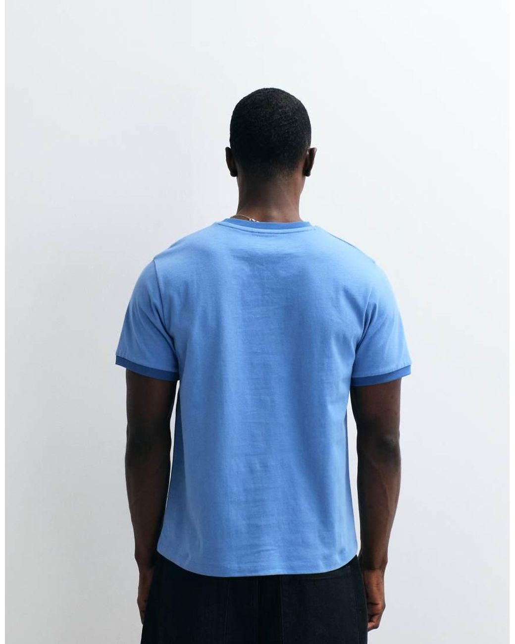 ASOS Blue Heavyweight Boxy Regular Fit T-shirt With Tonal Ringer for men