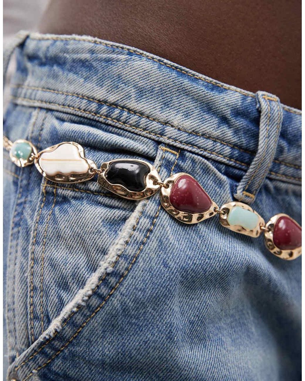 Reclaimed Vintage Blue Molten Belly Chain With Faux Semi Stones
