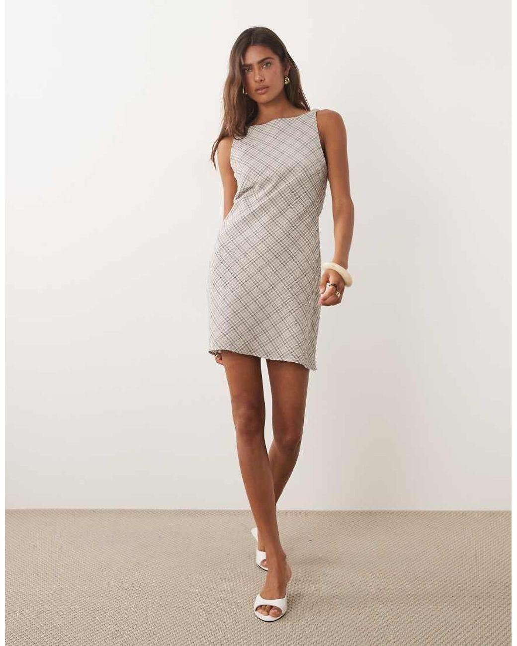 Mango White Boat Neck Sleeveless Mini Dress
