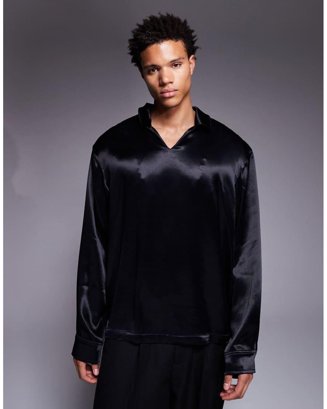 ASOS Blue Oversized Satin Overhead Shirt for men
