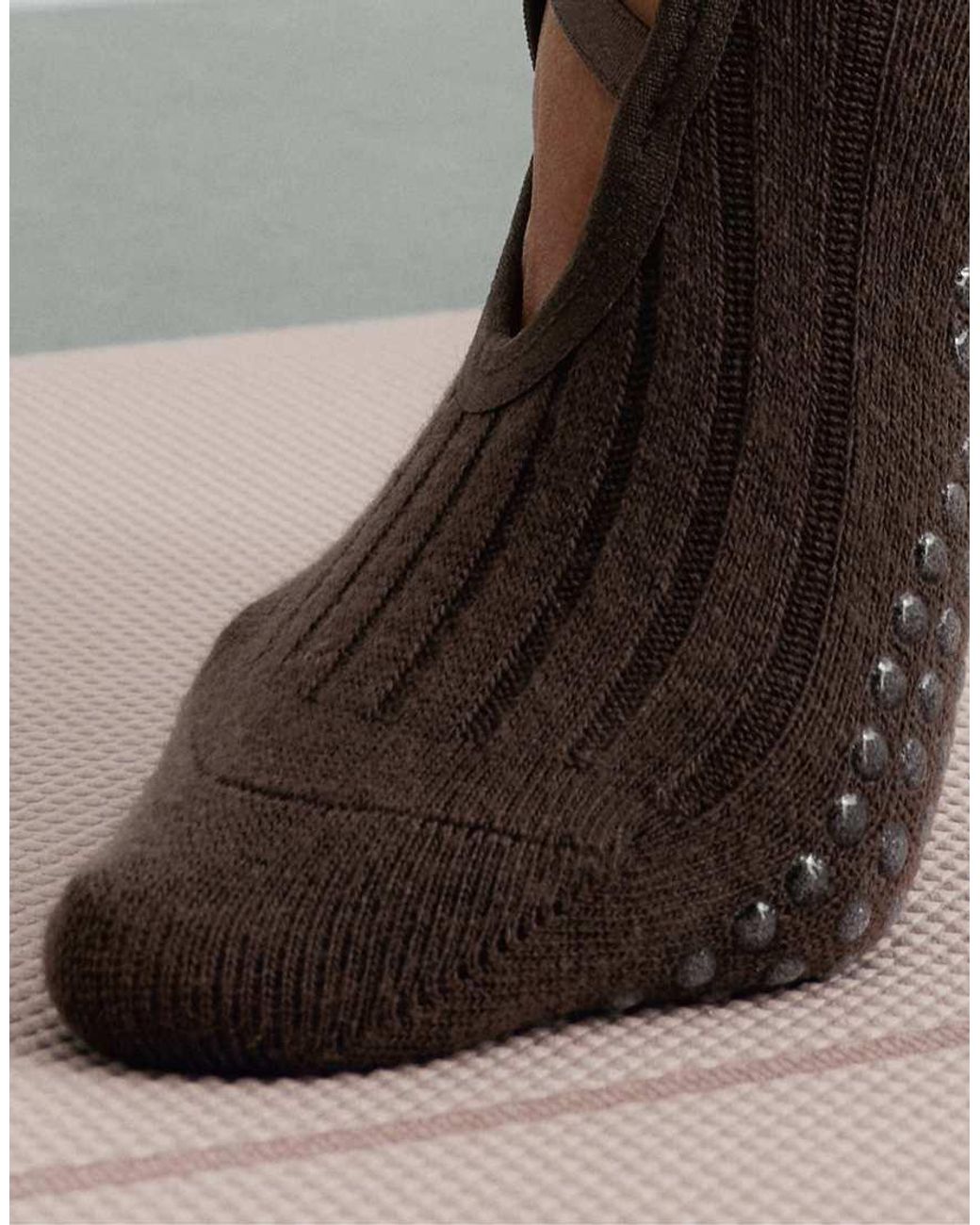 Oysho Brown Long Classic Yoga And Pilates Cushioned Socks With Cotton Blend And Double Straps
