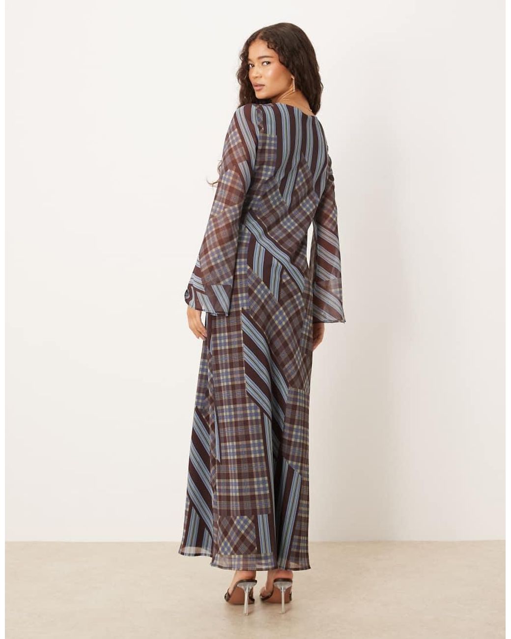 ASOS Multicolor Flared Sleeve V Neck Maxi Dress
