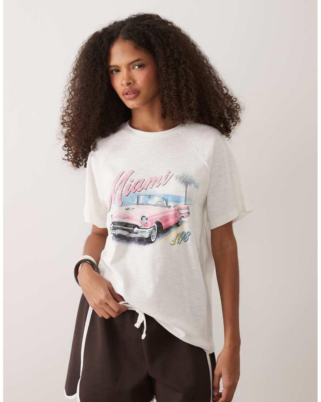 ASOS White Oversized Raglan Sleeve T-Shirt With Miami Car Graphic
