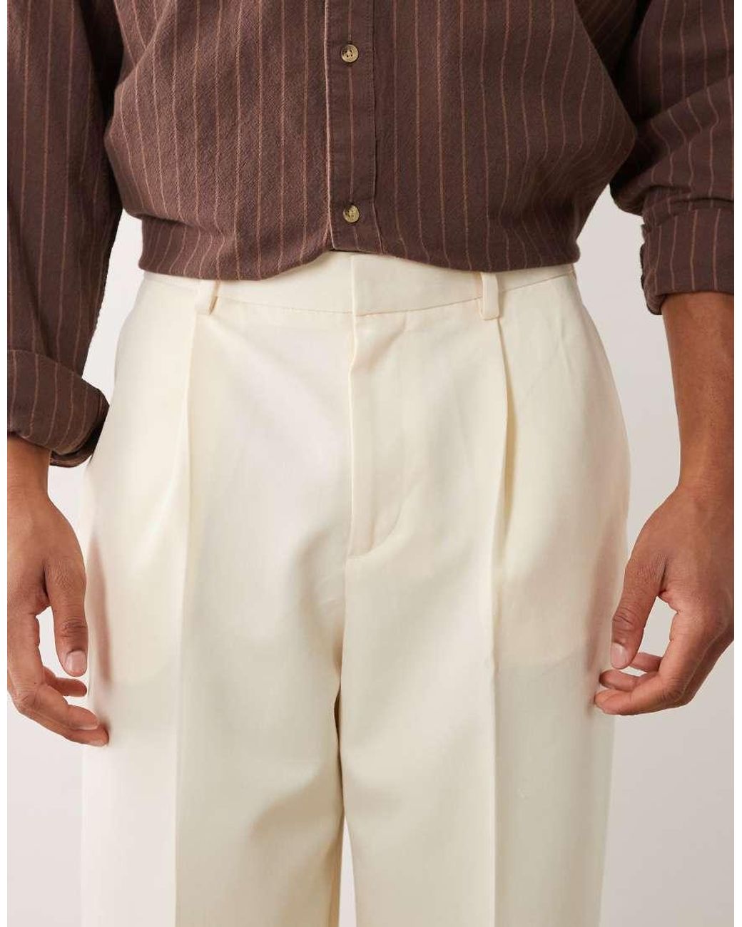 ASOS Natural Tailored Pleated Wide Leg Trousers for men
