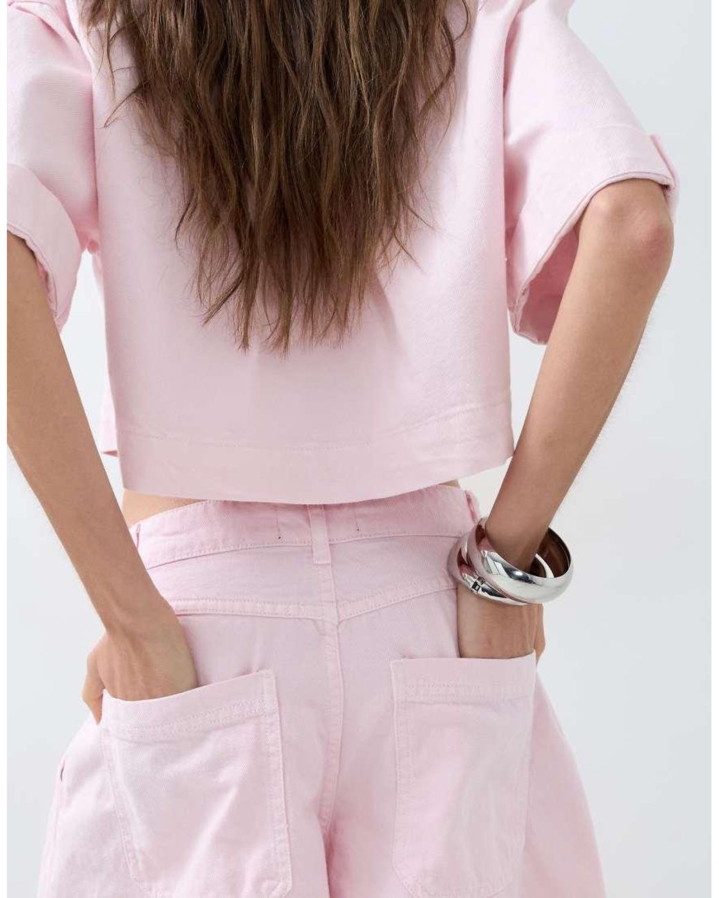 ASOS Pink Denim Seam Front Short Co-ord