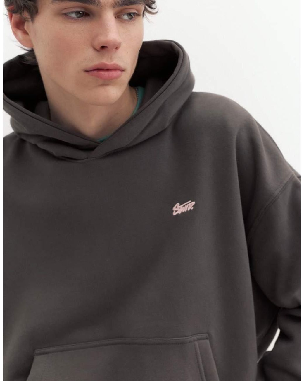 Pull&Bear Gray Stwd Boxy-Fit Hoodie for men
