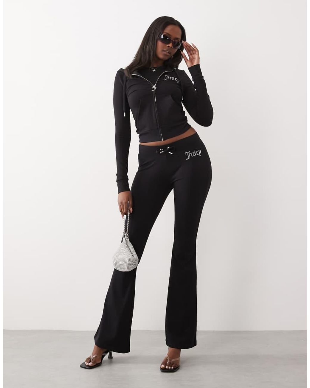 Juicy Couture Black Diamante Logo Detail Zip Through Hoodie