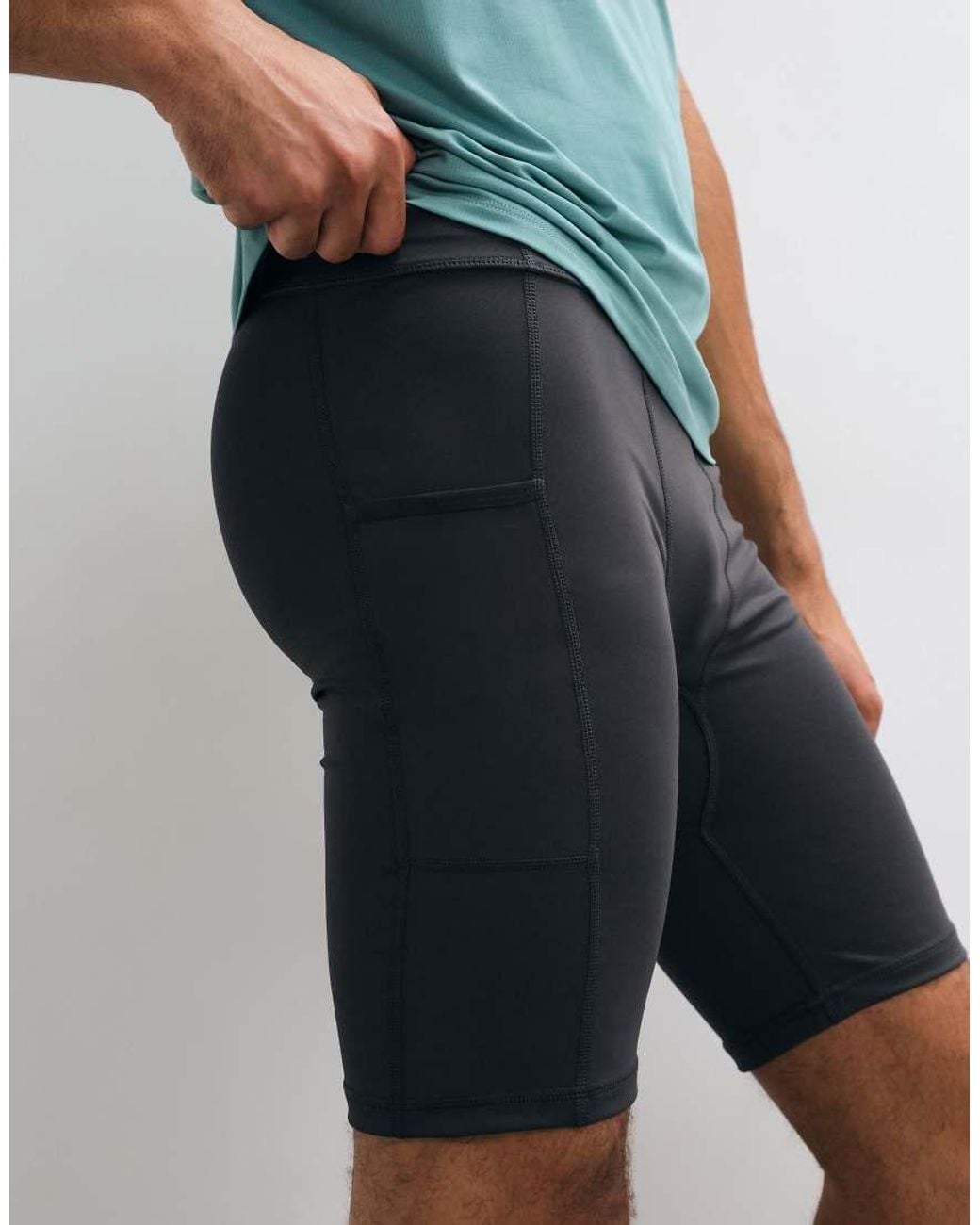 4505 Blue Icon Active Quick Dry Base Layer Training Half Tight With Phone Pocket for men