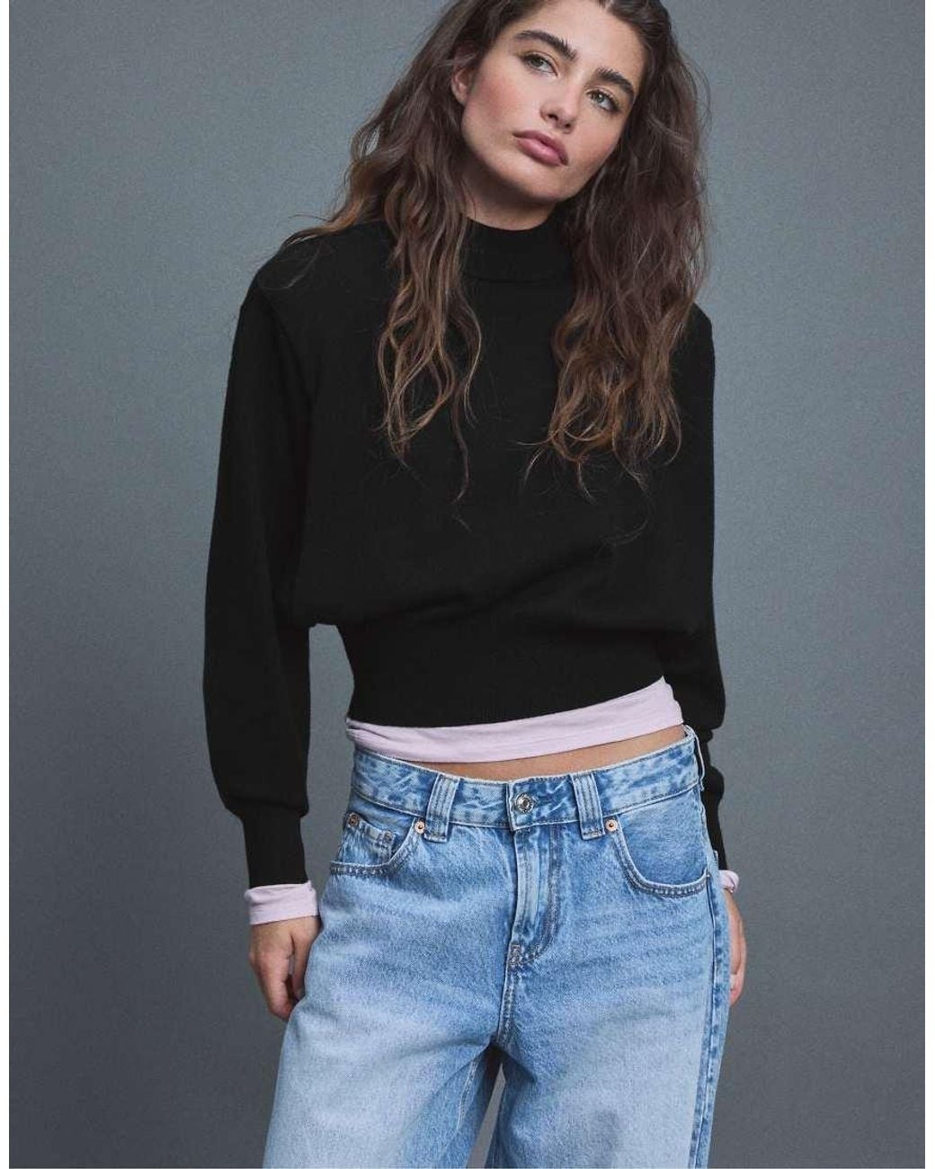 Stradivarius Blue Padded Shoulders Knit Jumper