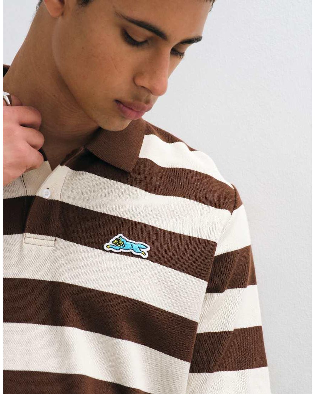 ICECREAM White Running Dog Stripe Polo Shirt for men