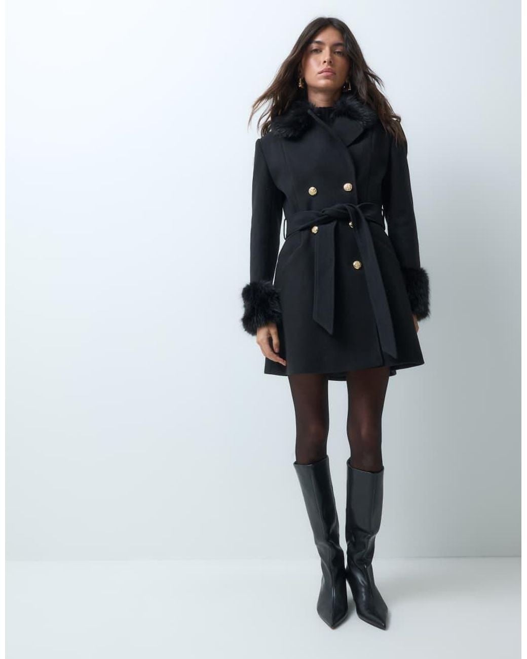 Miss Selfridge Black Formal Belted Coat
