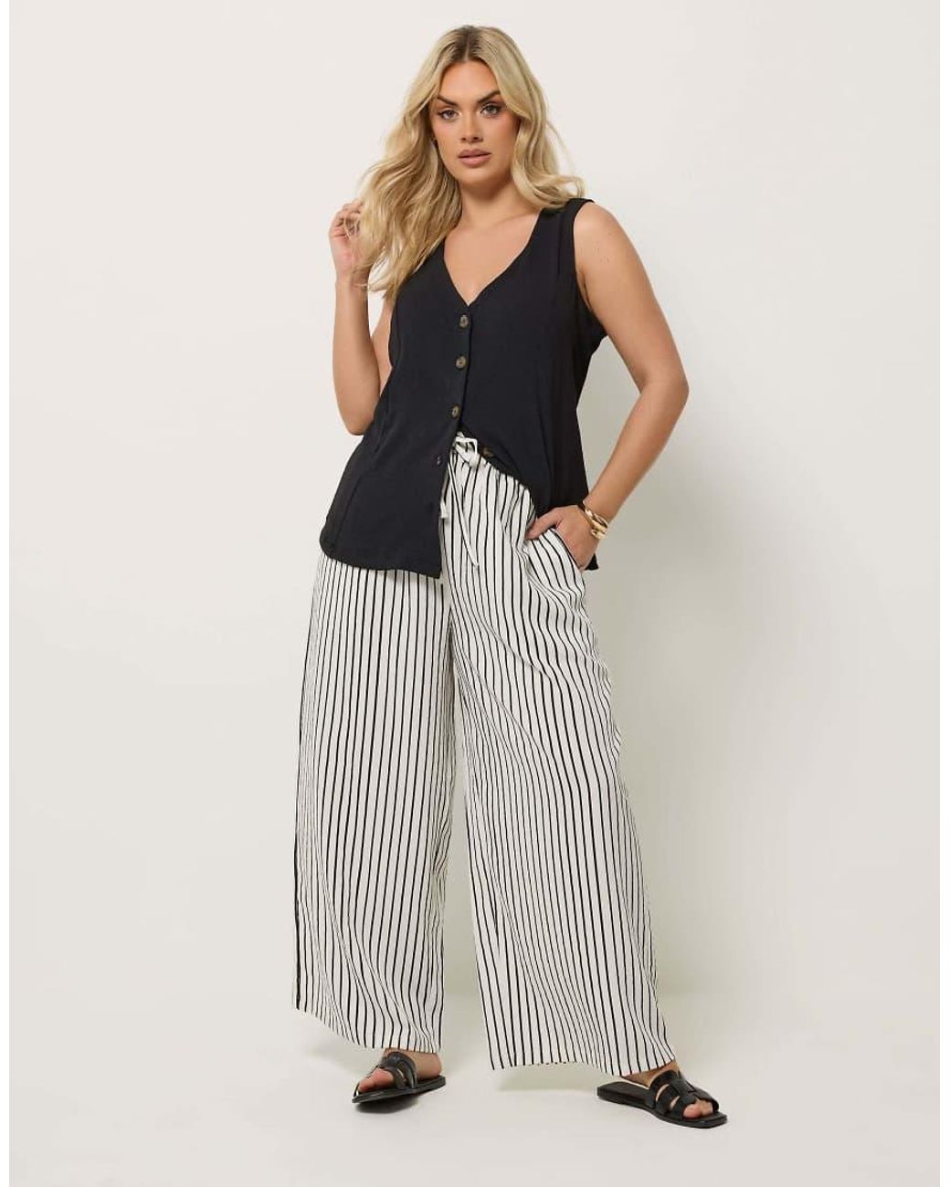 Yours Clothing White Stripe Paper Bag Waist Trousers