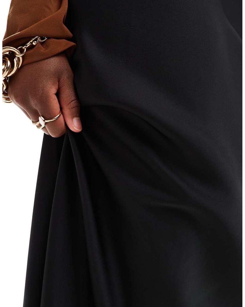 Vila Black Satin Midi Skirt