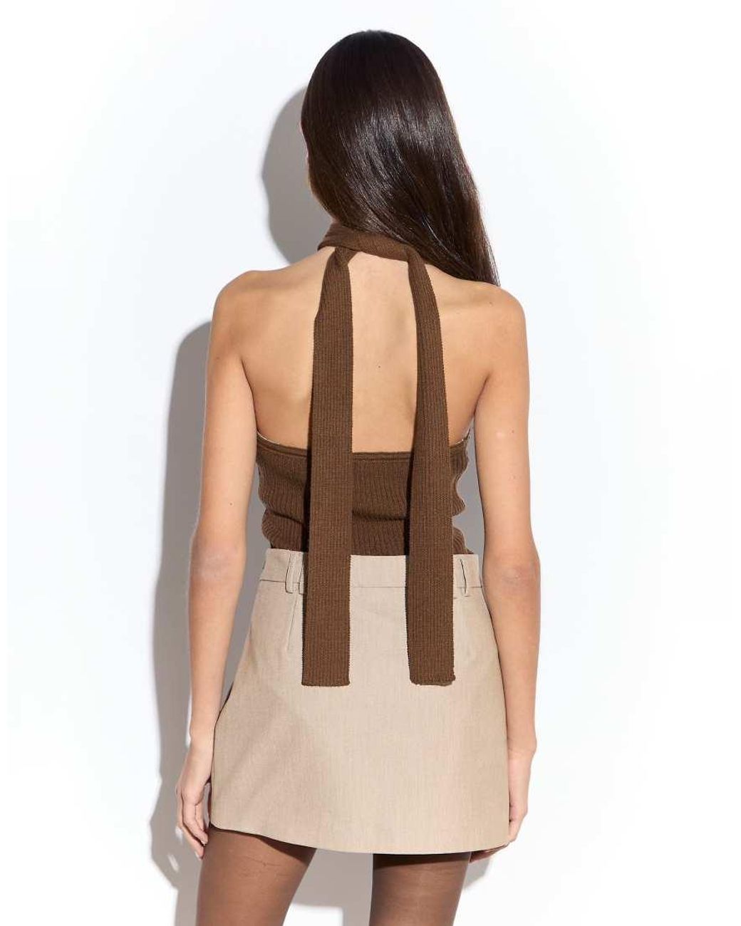 NARRATED White Halter Neck Knit Bodysuit