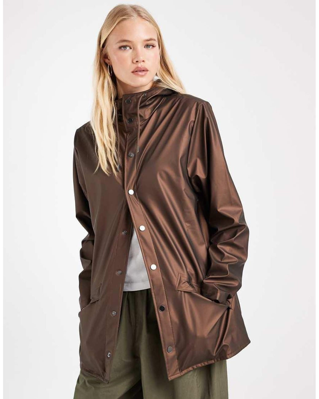 Rains Brown 12010 Waterproof Hooded Short Jacket