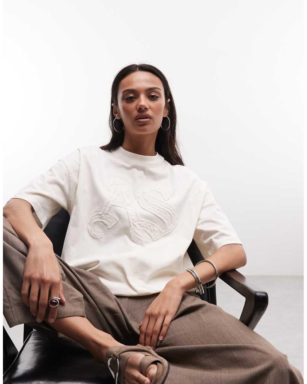 AllSaints Natural Insignia Etta Short Sleeve Distressed Logo T-shirt