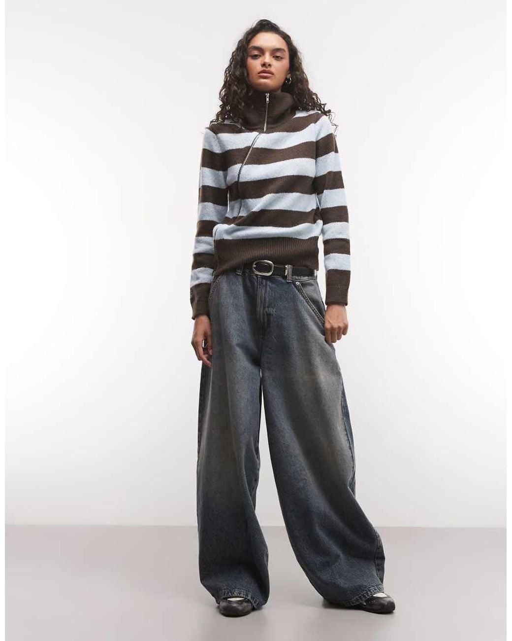 Collusion Brown Asymmetric Zip Through Knitted Jumper