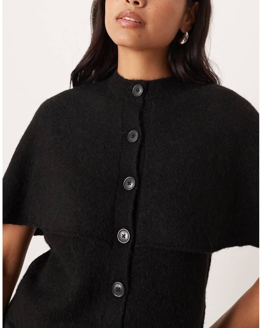 Gina Tricot Black Wool Alpaca Knitted Cape Cardigan