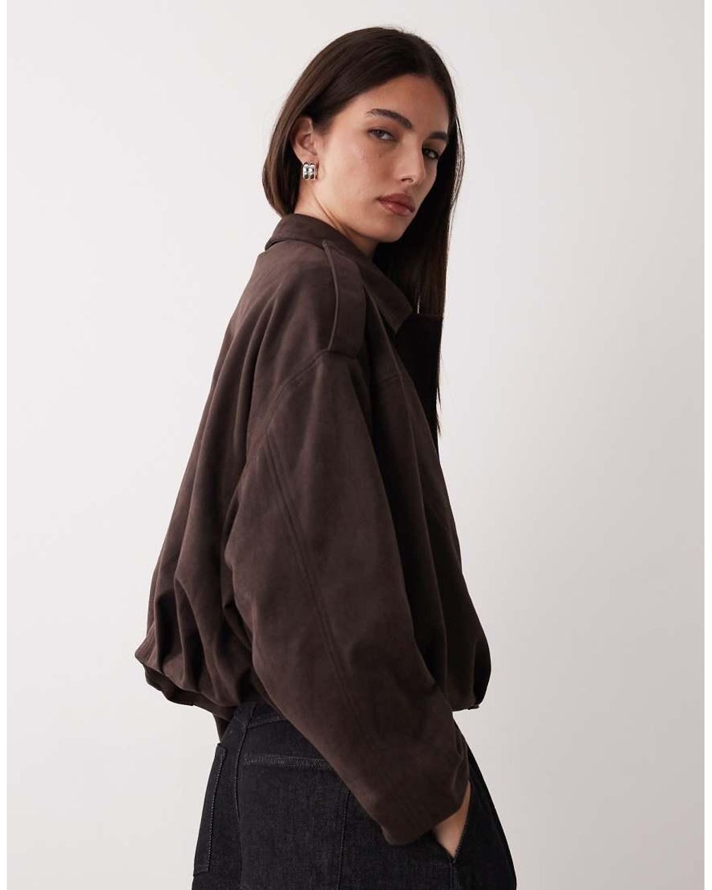 Jdy Brown Faux Suede Bomber Jacket