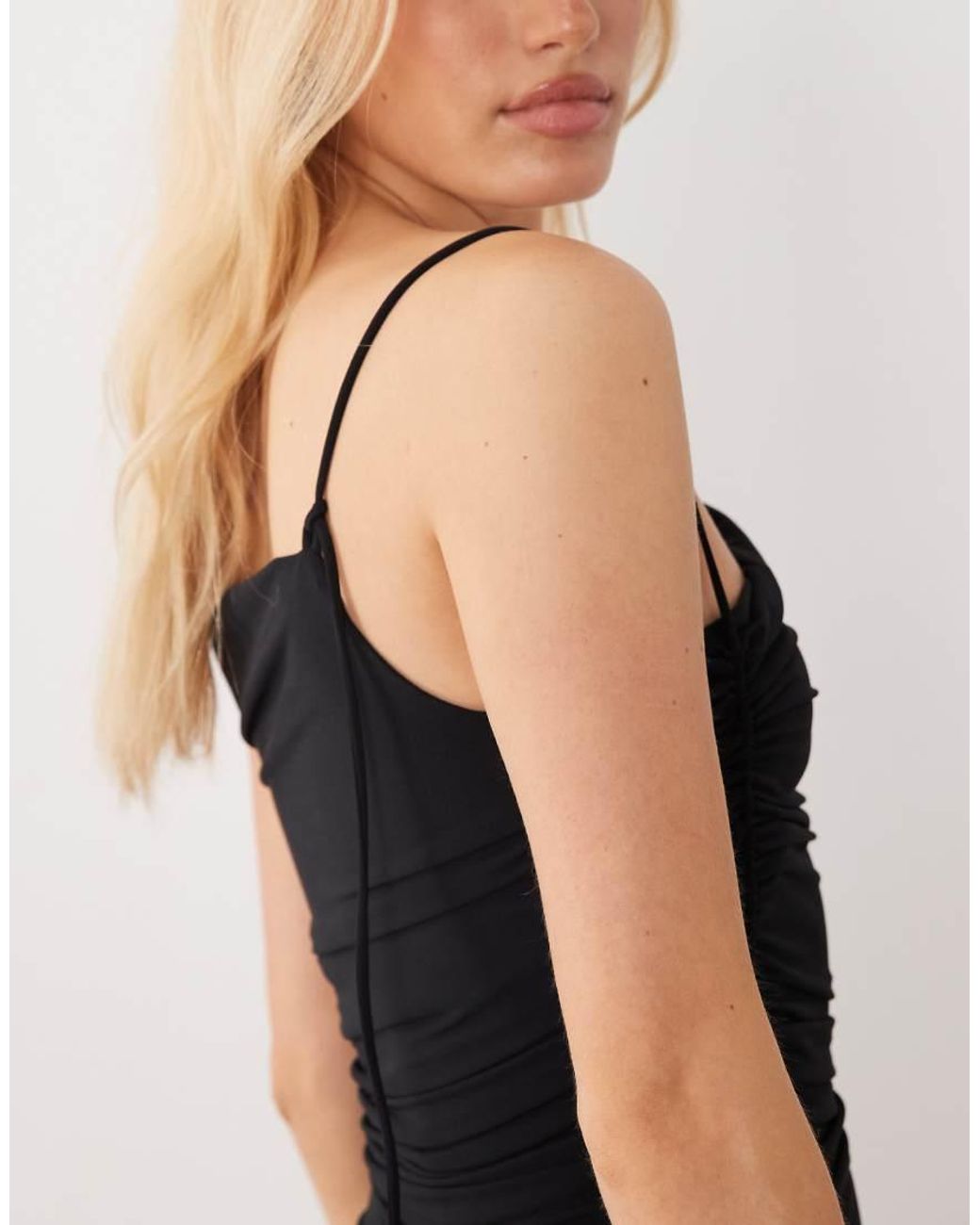 Mango White Asymetric Gathered Detail Sleeveless Midi Dress